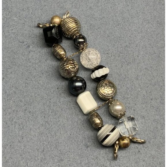 Beaded Watch Strap 6 In AS IS LOOSE BEADS Silver Mixed Black White Fluted Pearl main image 5